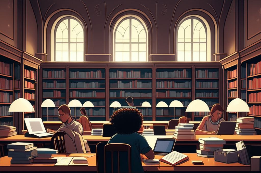 Library with students studying